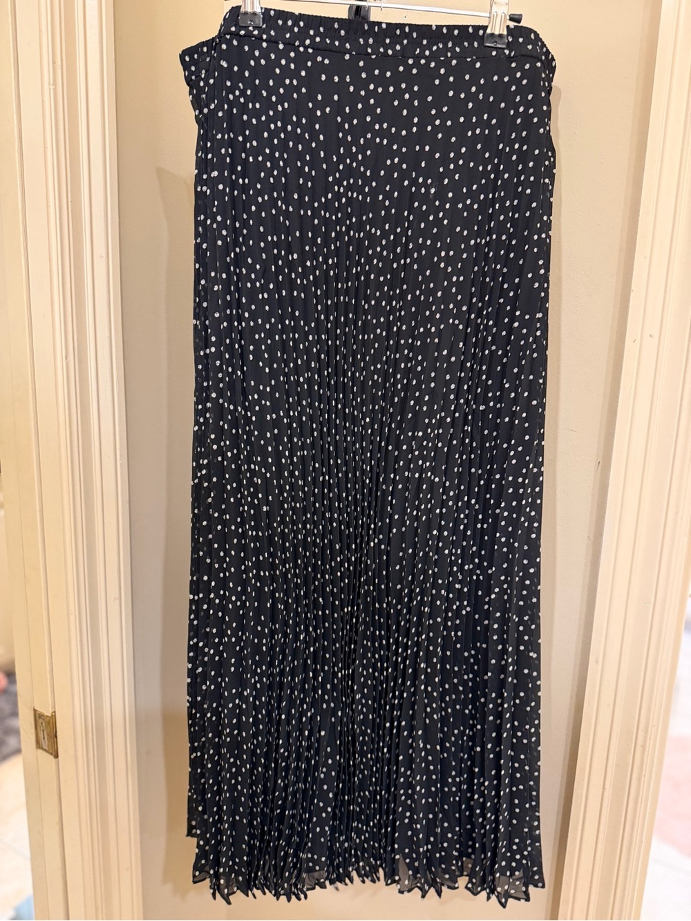 Chaps Black Maxi Skirt with White Polka Dots